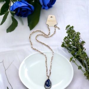 🌞Summer Clearance Bay Studio Silver Paperclip Chain Long Necklace Blue Teardrop